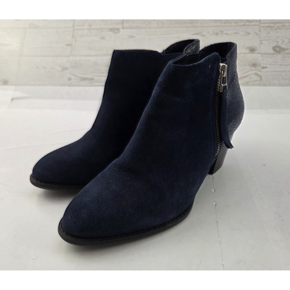 Vionic Anne Ankle Boots Womens 7 Blue Suede Comfort Orthotic Minimalist